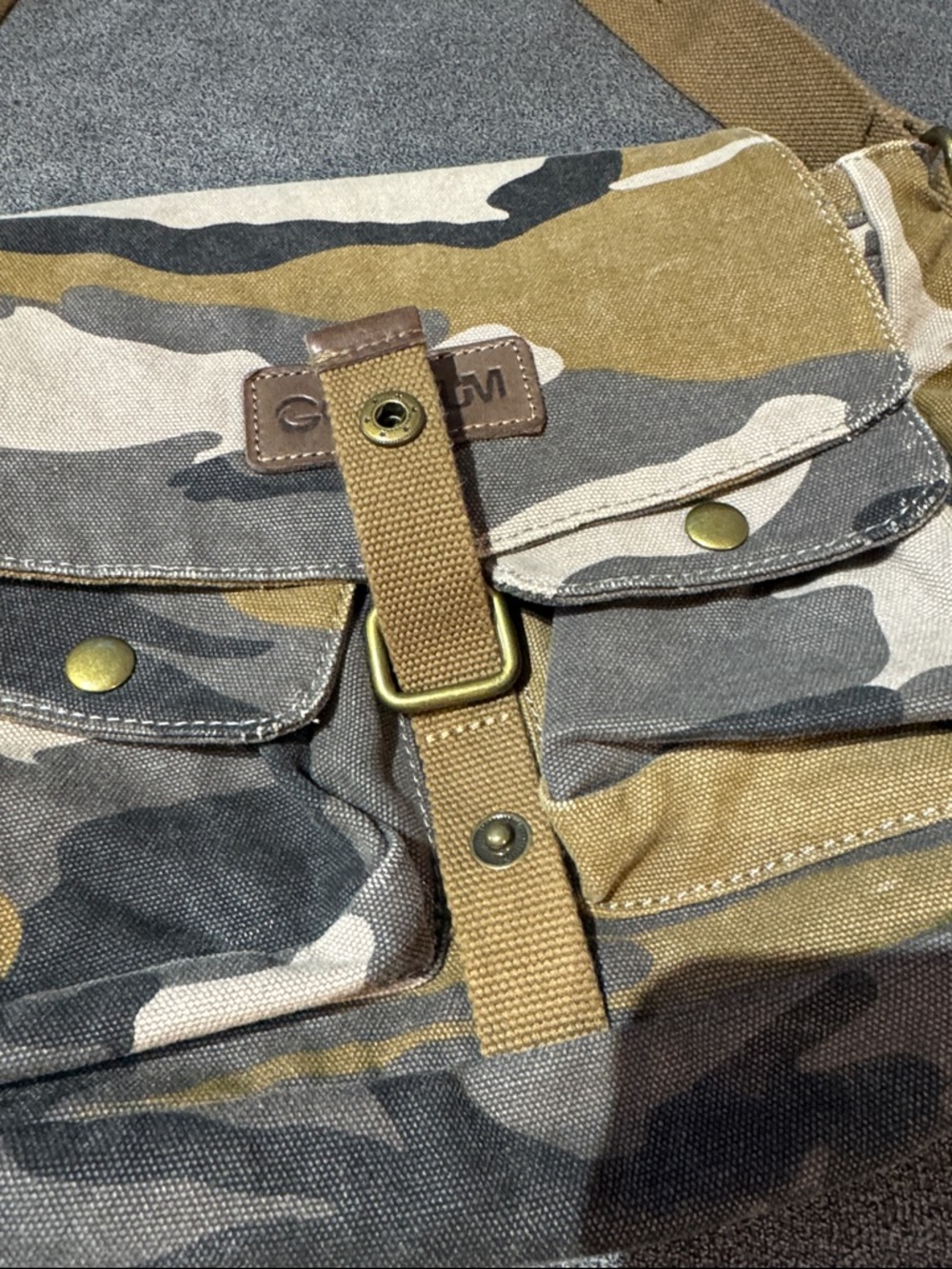 (NEW) Vintage Gootium Camouflage Canvas Messenger Bag - Olive/Brown - Picture 9 of 15